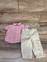 First Impressions 2pc Striped Seersucker Button-Up Shirt & Pants Set Red sz 6-9m