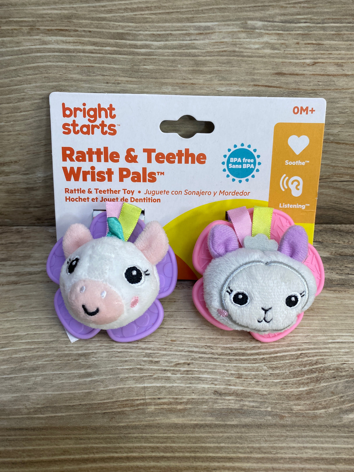 NEW Bright Starts Rattle & Teether Wrist Pals Toy - Unicorn & Llama