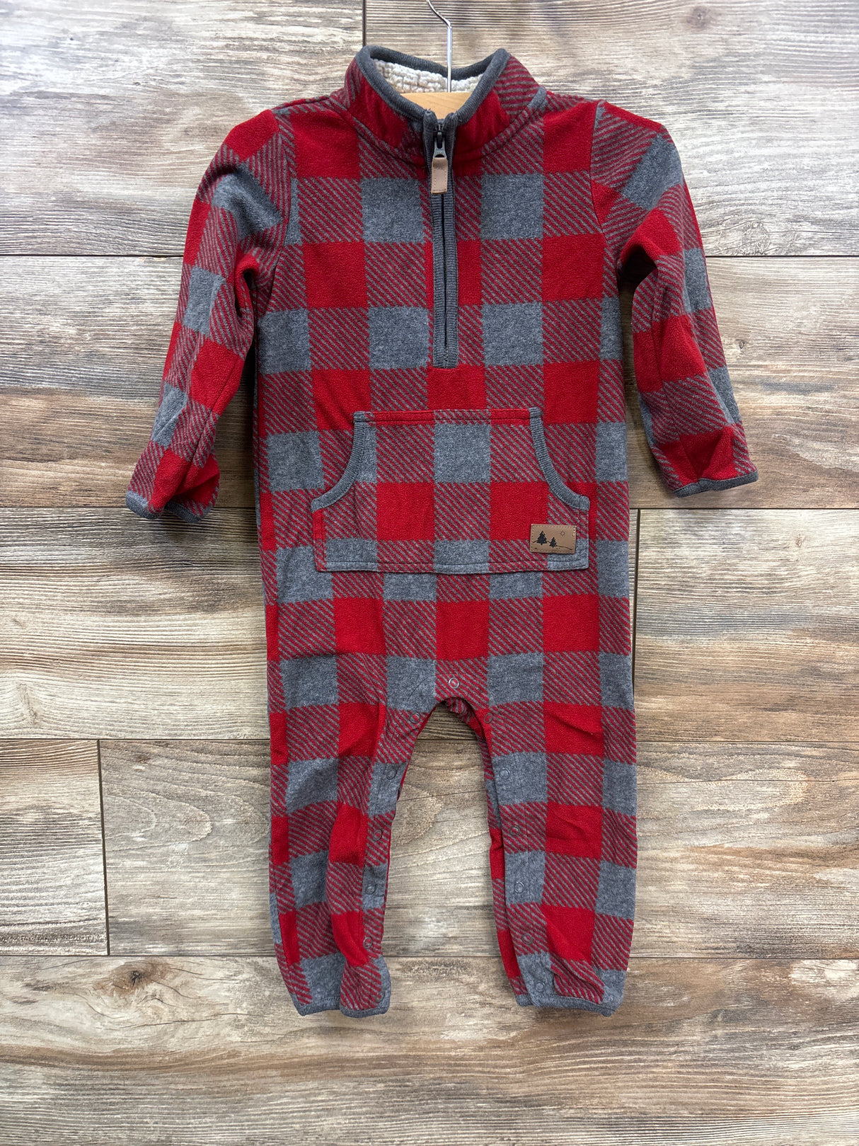Carter's Buffalo Plaid Sherpa Lined Fleece Coverall Red sz 24m