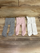 3pk Footed Knit Tights White sz 0-3m