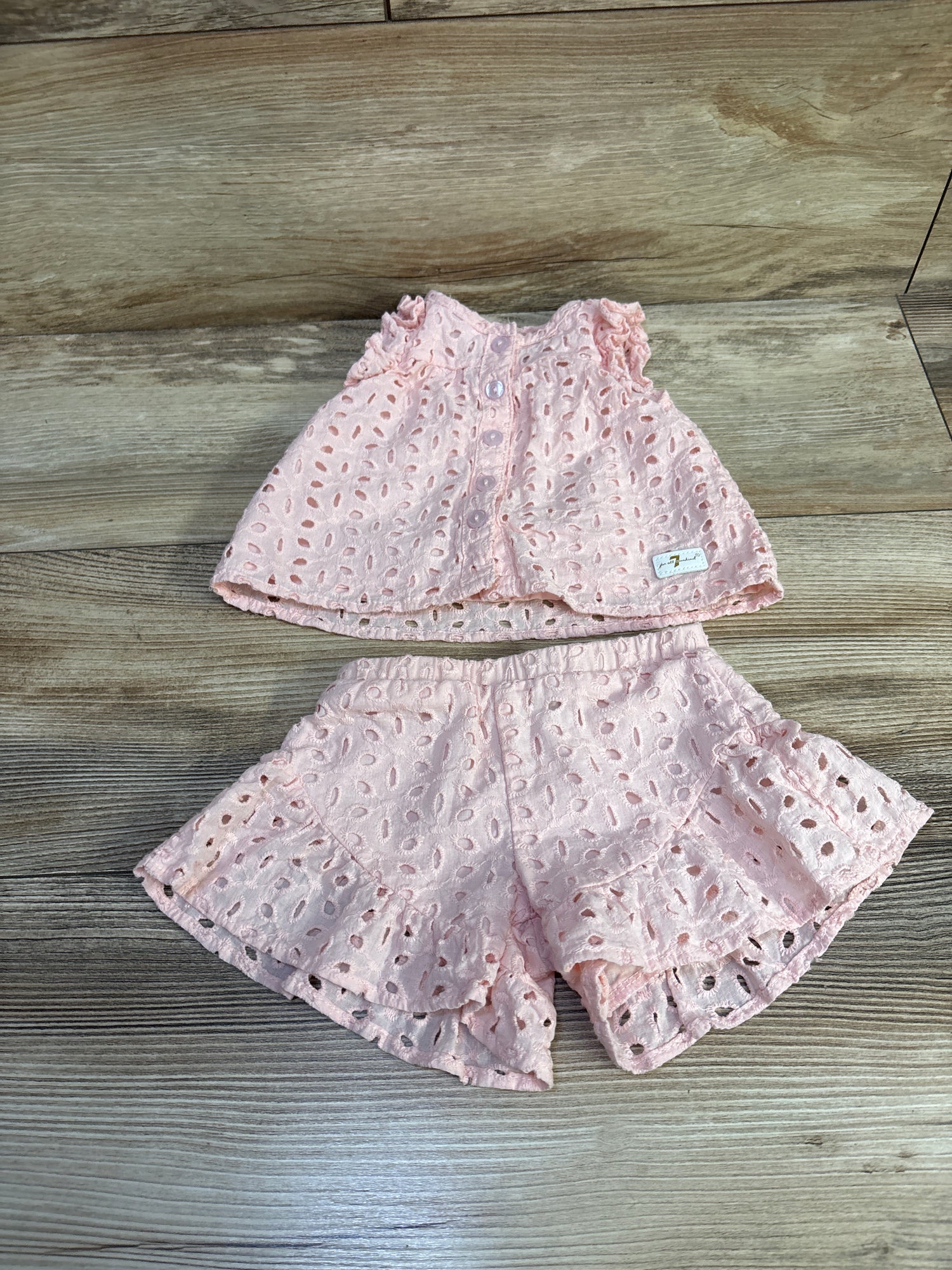 7 For All Mankind 2pc Eyelet Tank Top & Shorts Set Pink sz 0/3m