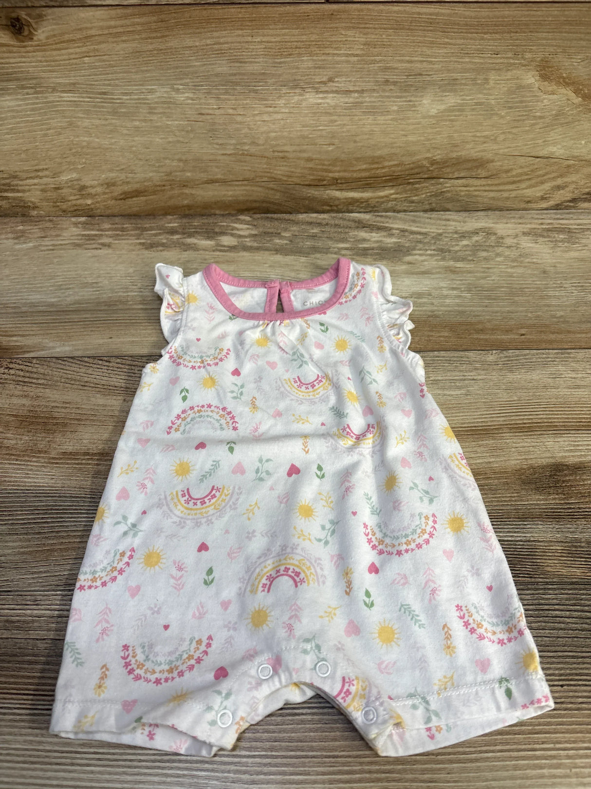 Chick Pea Rainbow Shortie Romper White sz 3-6m