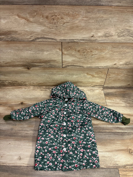 Green Shein floral button-up hooded dress coat for toddlers, size 3/4T