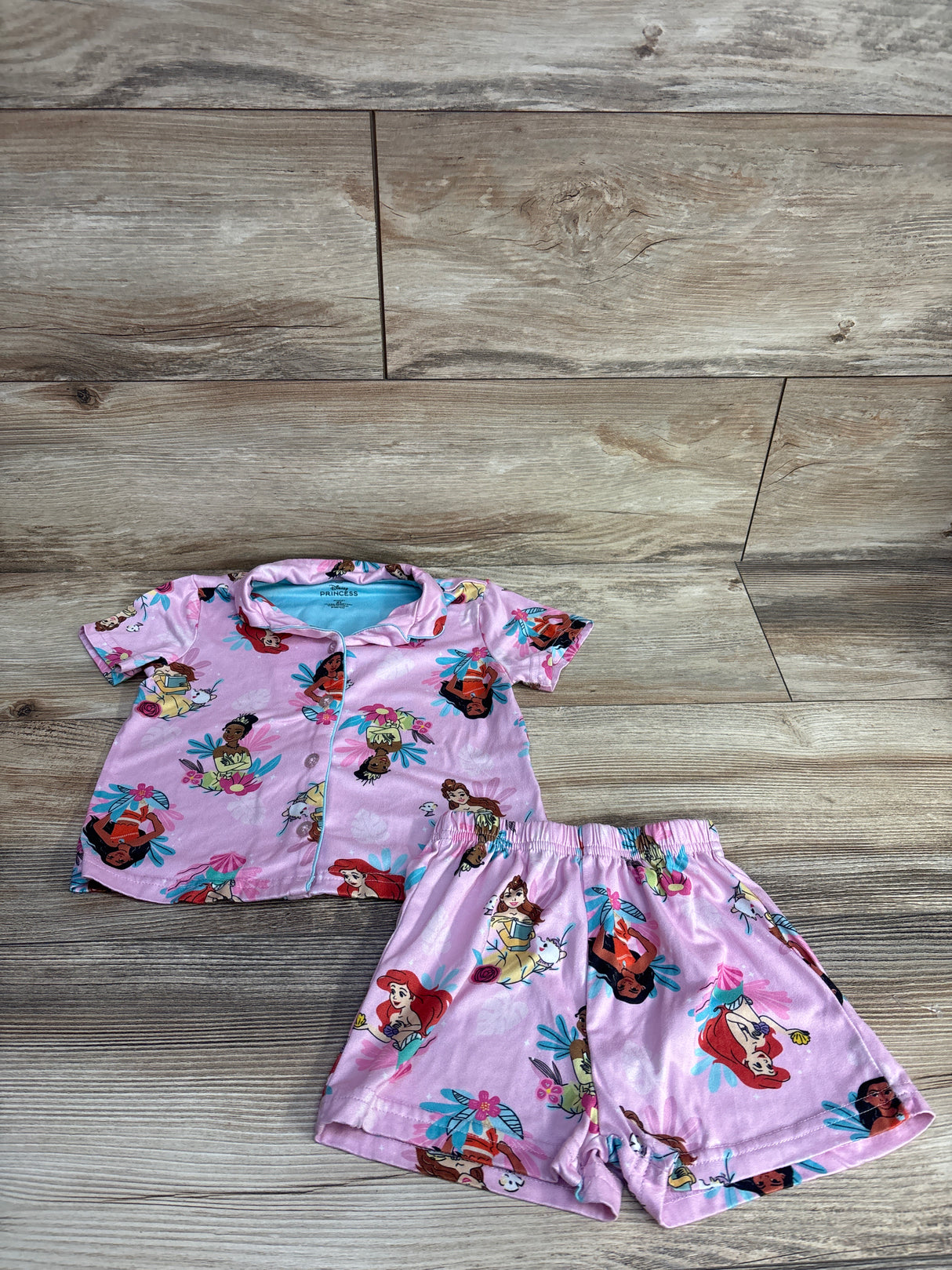 Disney Princess 2pc Button-Down Pajama Top & Shorts Set Pink sz 2T