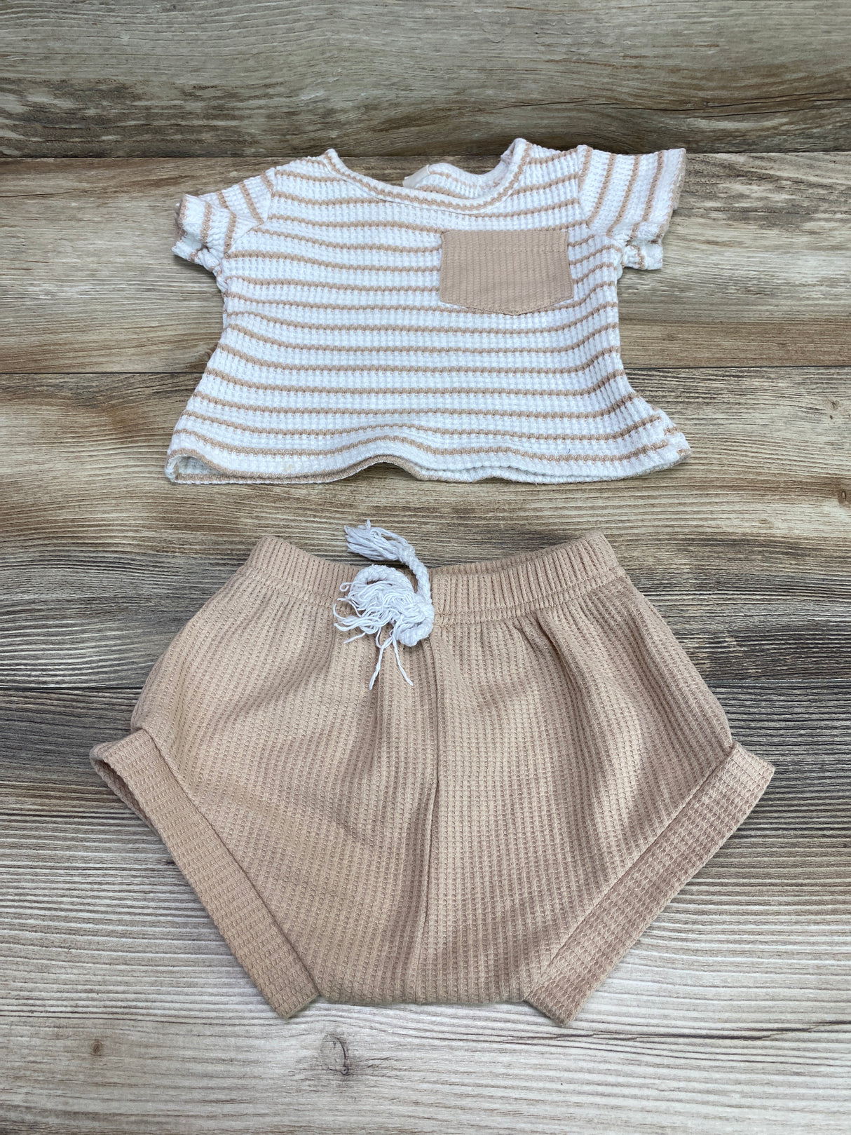 2pc Striped Waffle Knit Shirt & Shorts White sz 9-12m