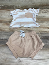 2pc Striped Waffle Knit Shirt & Shorts White sz 9-12m