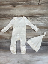 2pc Ribbed Hat & Coverall Cream sz Newborn