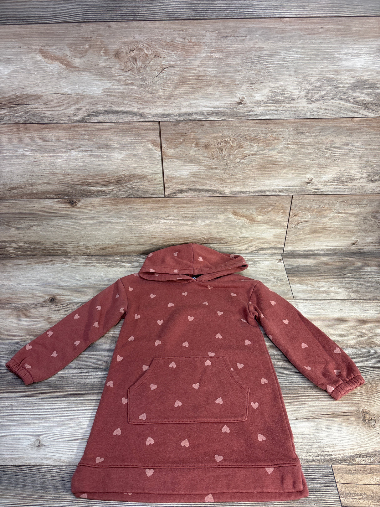 Old Navy Long-Sleeve Hooded Sweatshirt Dress Heart Print Red sz 5T