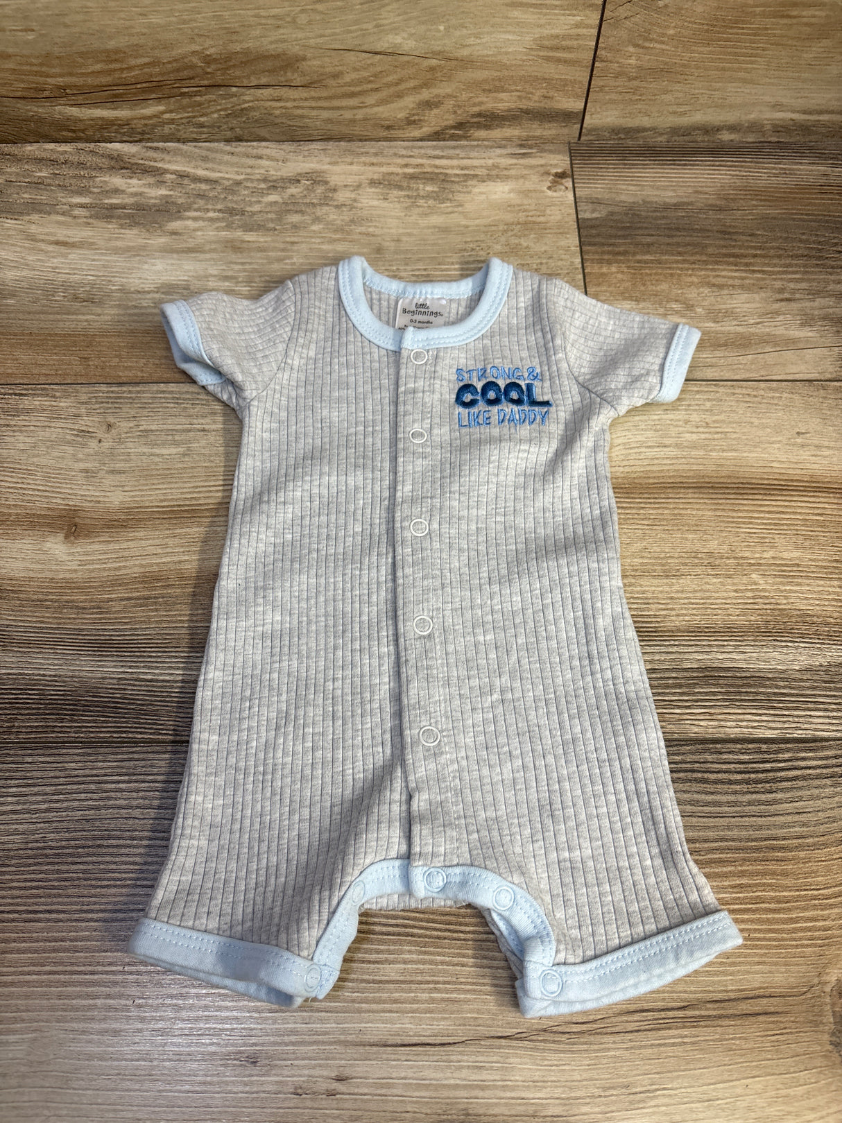Little Beginnings Strong & Cool Like Daddy Ribbed Shortie Romper Grey sz 0-3m