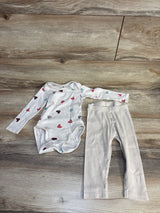 H&M Organic 2pc Heart Print Bodysuit & Ribbed Pants Set Ivory sz 18m