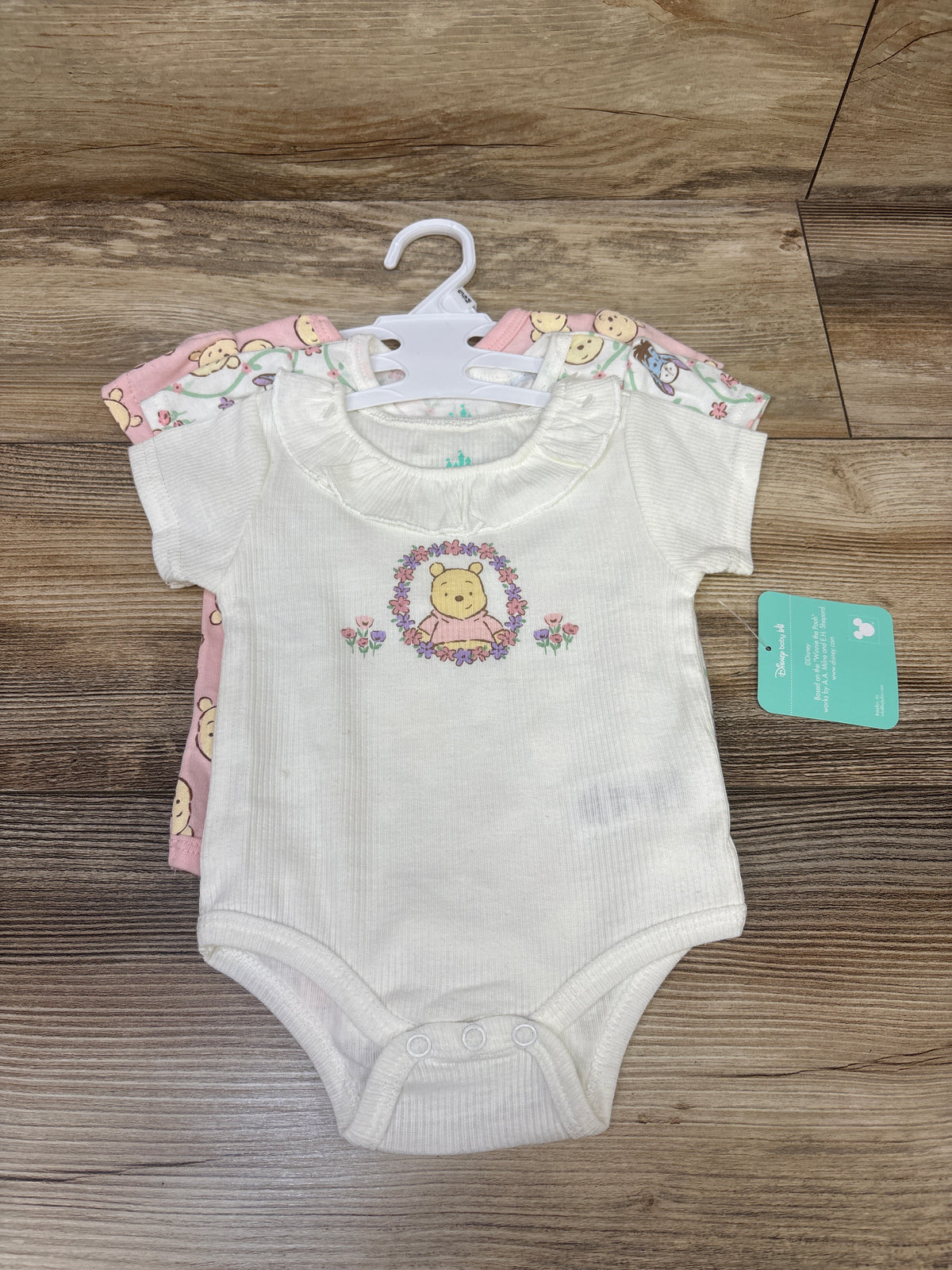 NEW Disney Baby 3pk Winnie The Pooh Bodysuits White sz 6/9m