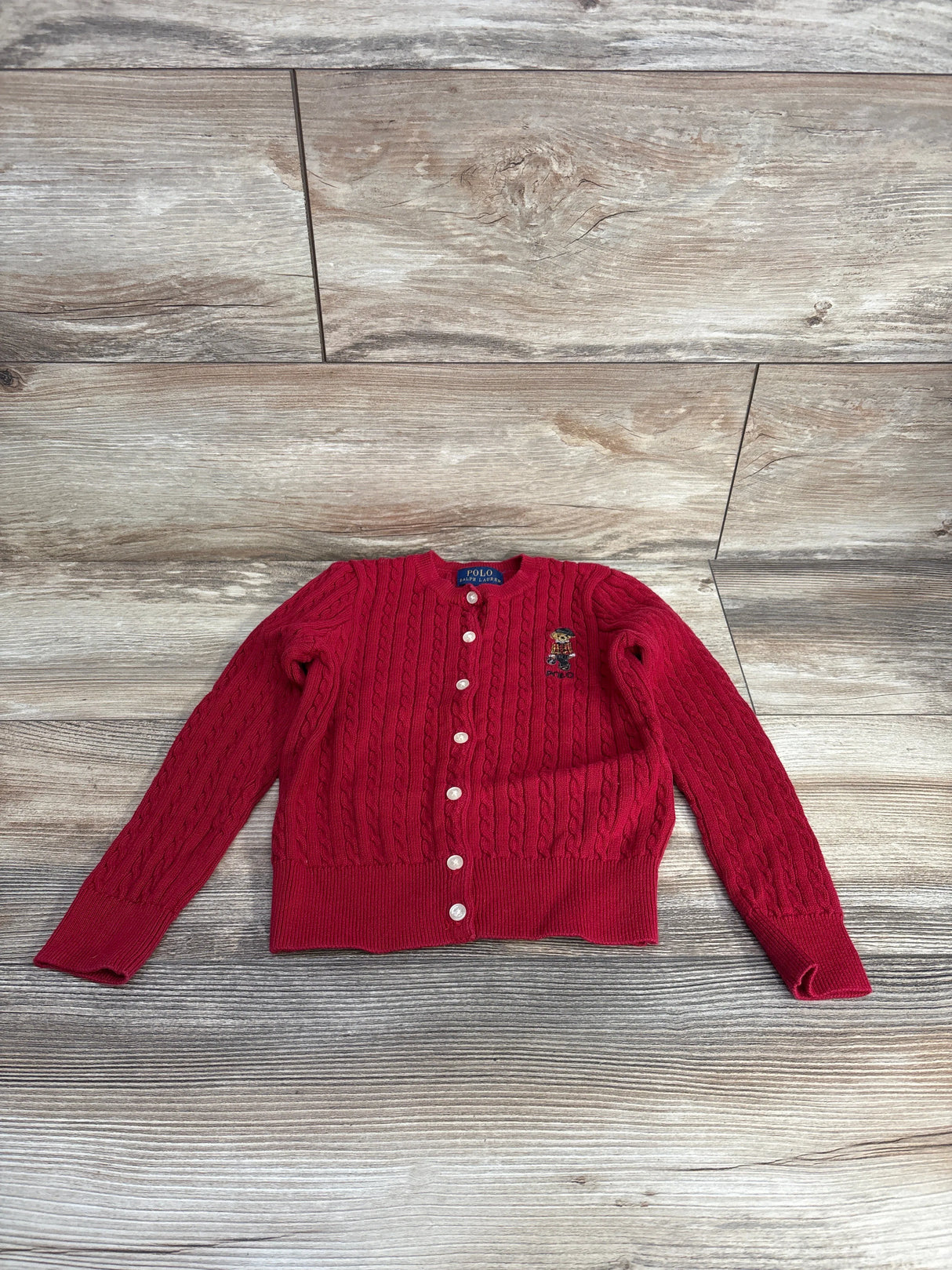 Ralph Lauren Polo Bear Mini-Cable Cotton Cardigan Red sz 5T