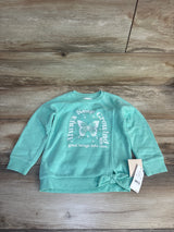 Mint green kids sweatshirt with 'Always Keep Growing' butterfly graphic, knotted hem, size 5T
