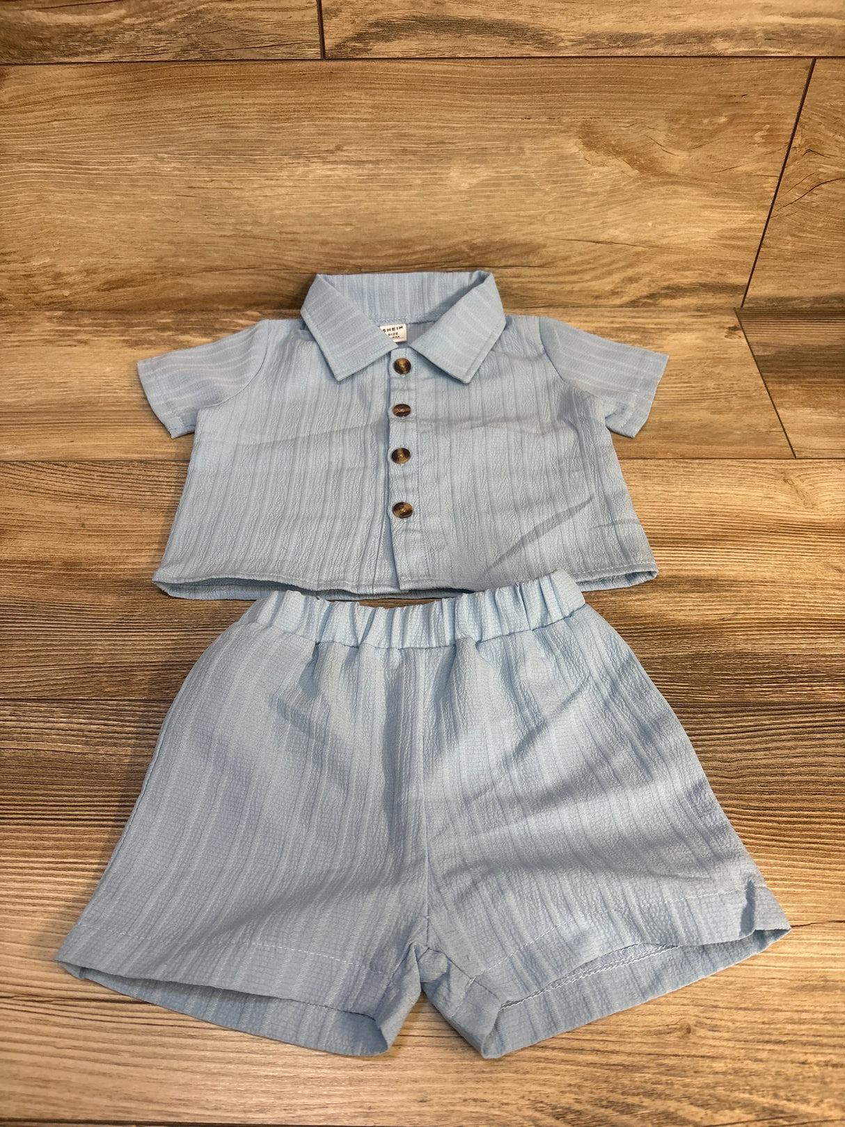 Shein 2pc Button Up Shirt & Shorts Set Light Blue sz 3-6m