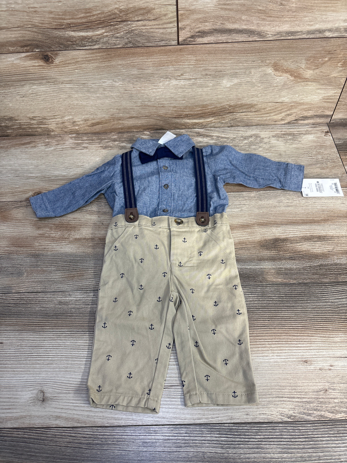 NEW Just One You 3pc Suspenders & Anchor Print Shorts Set Blue sz 3m