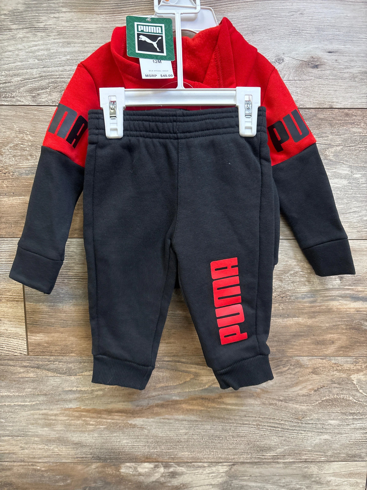 NEW Puma 2pc Pullover Hoodie & Joggers Set Red sz 12m