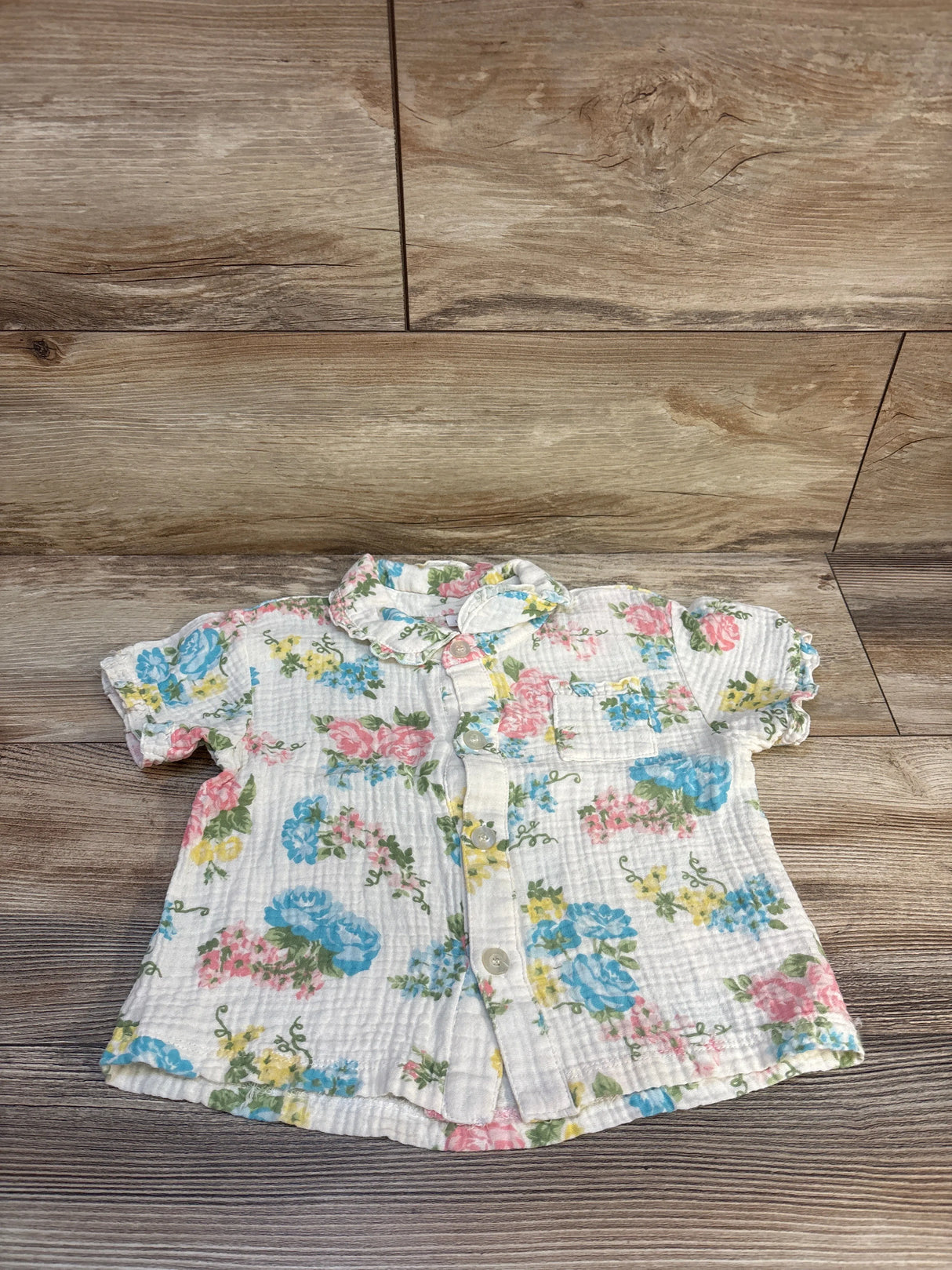 Laura Ashley Gauze Floral Button Up Shirt White sz 5T