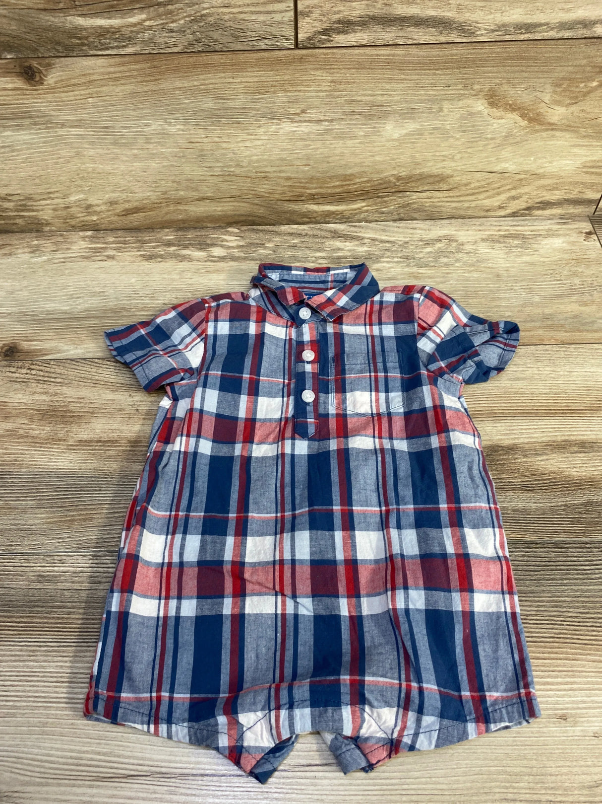 Old Navy Plaid Polo Romper Blue sz 6-12m