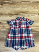 Old Navy Plaid Polo Romper Blue sz 6-12m