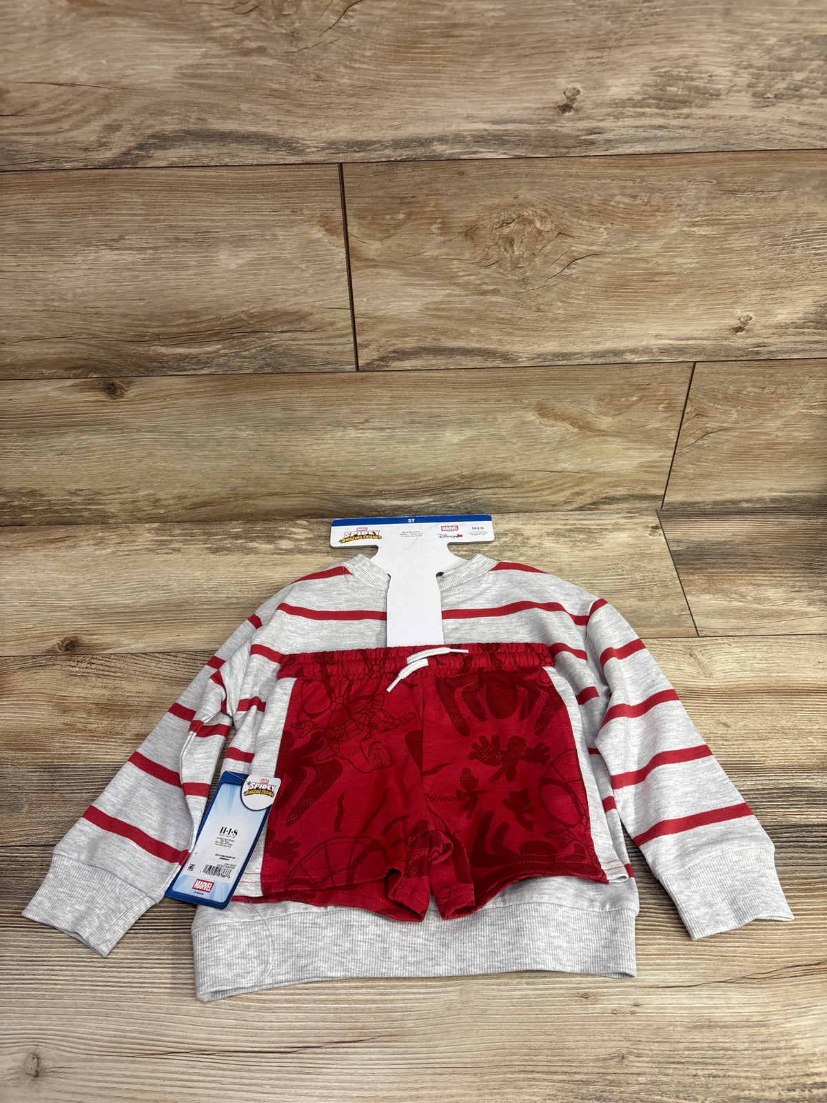 NEW Marvel Spider-Man 2pc Pouch Sweatshirt & Shorts Set Grey sz 2T