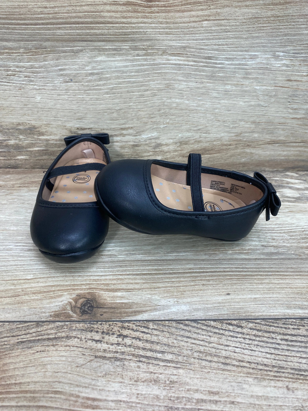 Wonder Nation Bow Ballet Flats Black Sz 4c