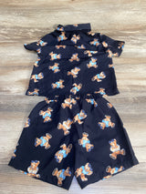 Shein 2pc Bear Button Up Shirt & Shorts Black sz 2-3T