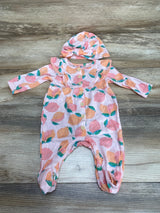 Charlotte & Star 2pc Lemon Print Coverall & Hat Pink sz 0-3m