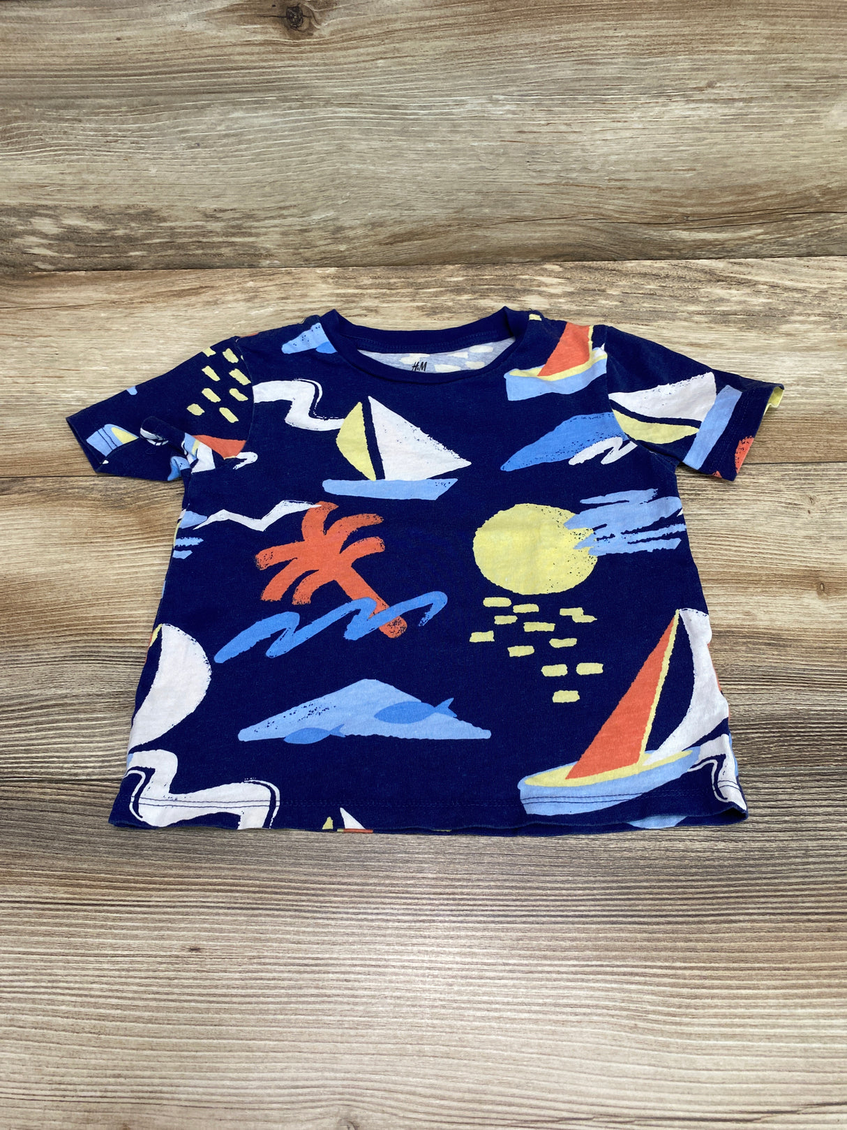 H&M Sailboat Print Shirt Blue sz 2T