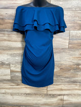 La Clef Double Ruffle Off The Shoulder Dress Blue sz Small