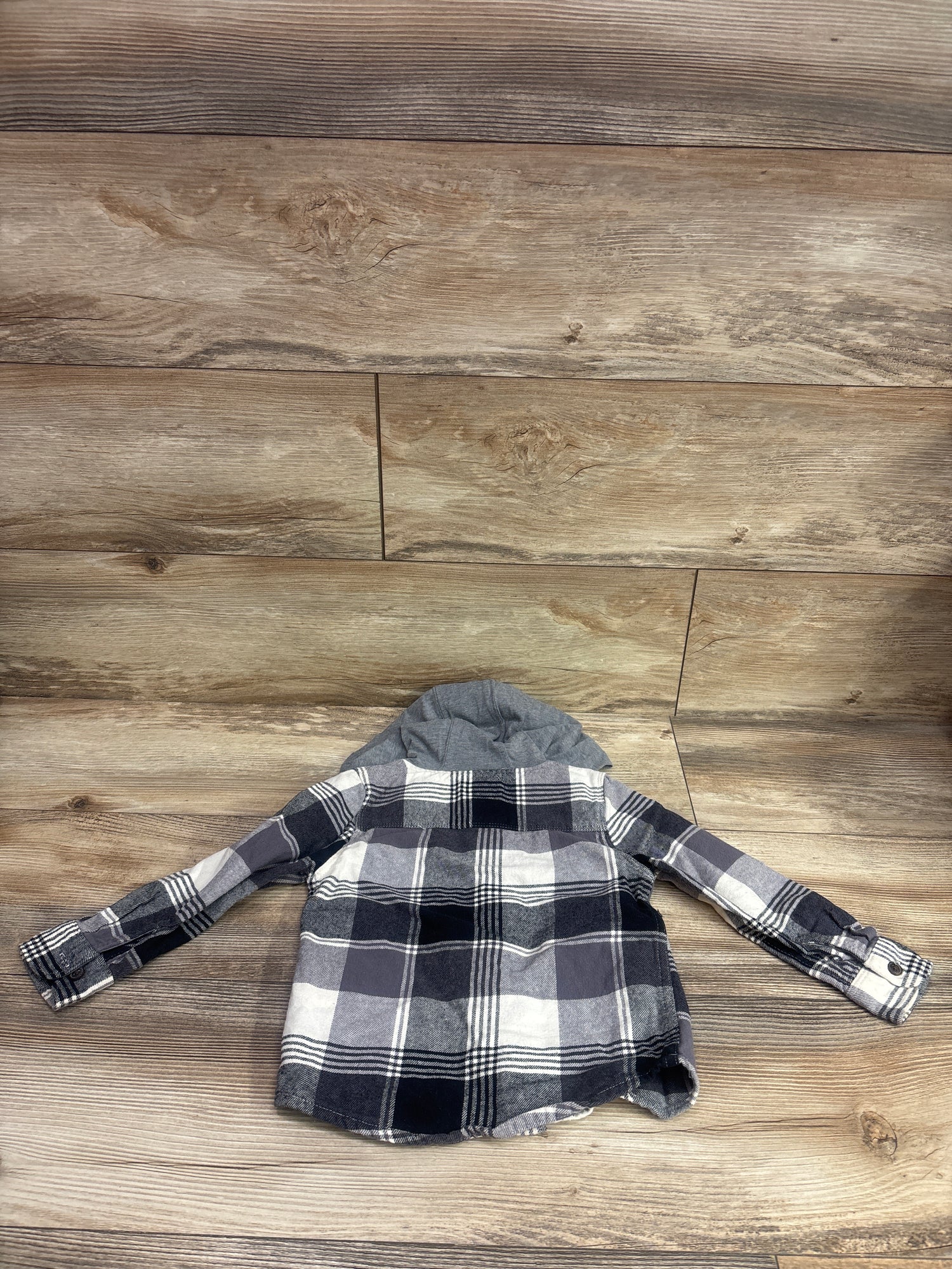 Oshkosh Hooded Button-Up Flannel Shirt Grey sz 3T