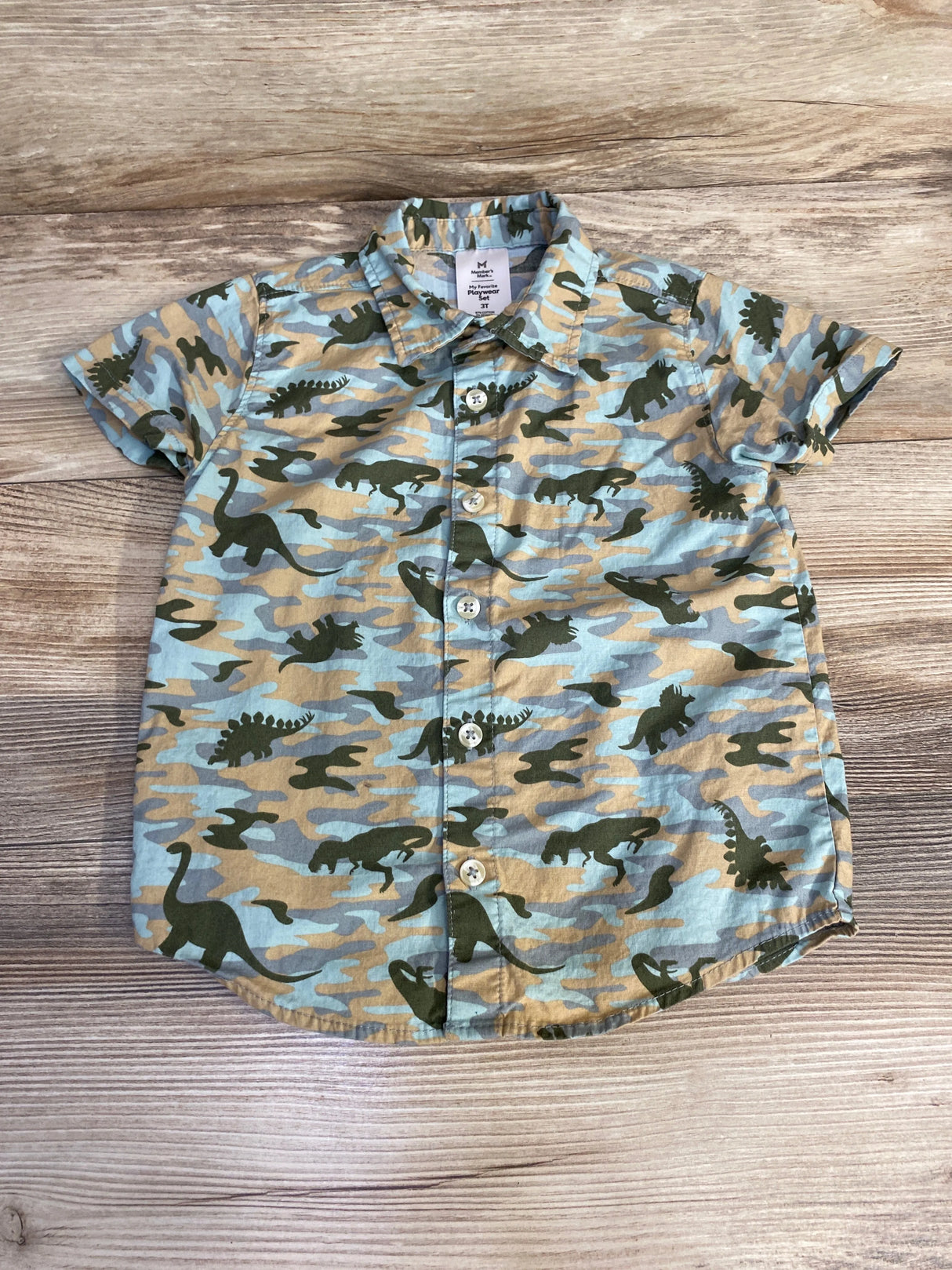 Member's Mark Dinosaur Button-Up Shirt Green sz 3T