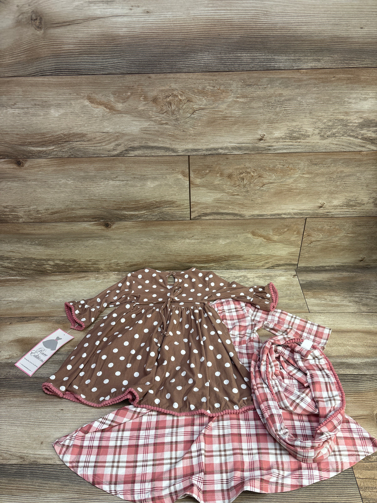 NEW Rare Editions 2pk Long Sleeve Dress with Scarf 3pc Set Brown sz 2T