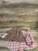 NEW Rare Editions 2pk Long Sleeve Dress with Scarf 3pc Set Brown sz 2T