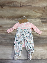 NEW Chick Pea 3pc Bodysuit, Footed Pants, & Headband Set Pink sz 0-3m