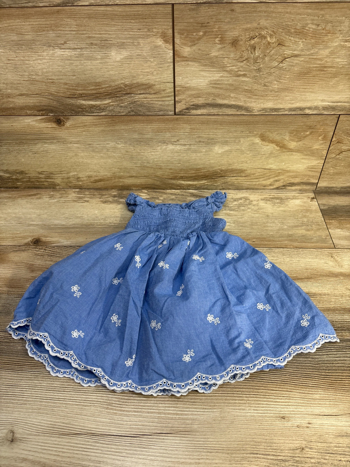 Cat & Jack Smocked Chambray Eyelet Dress Blue sz 2T