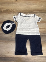 NEW Yismall 2pc Sailor Romper & Hat Set White/Navy sz 12-18m