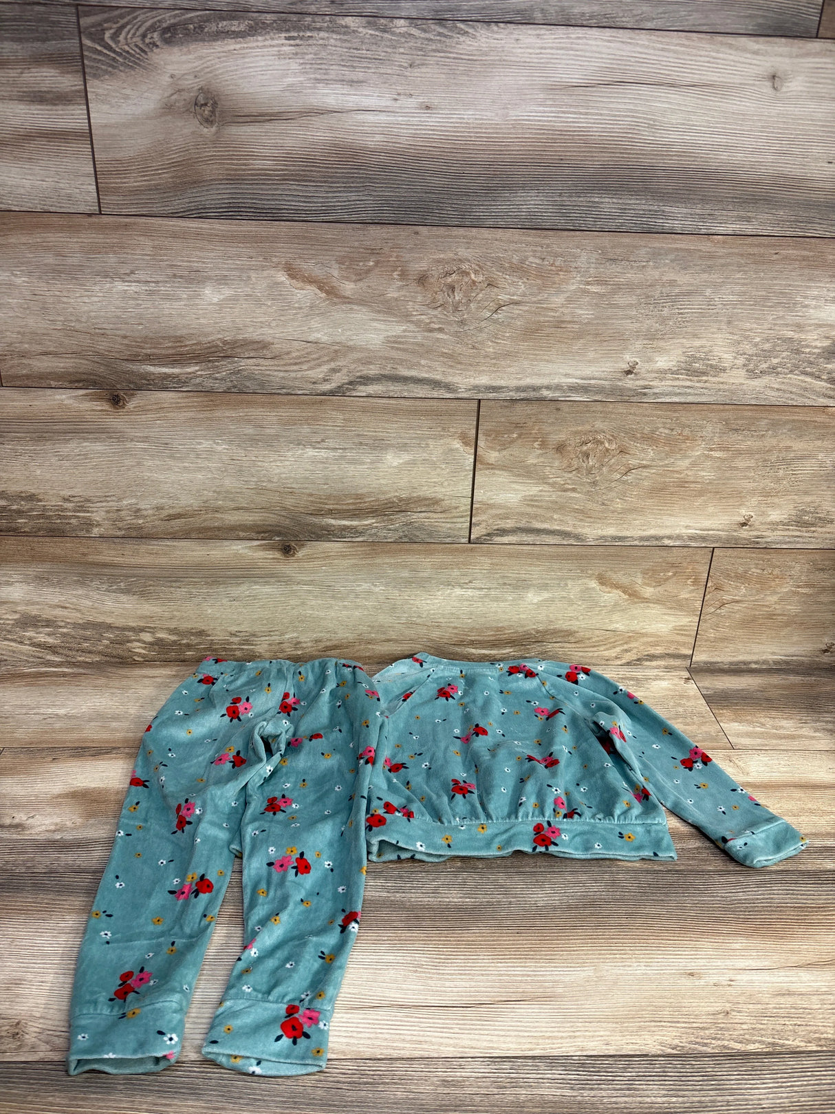 Cat & Jack 2pc Velour Floral Sweatshirt & Jogger Set Teal sz 4T