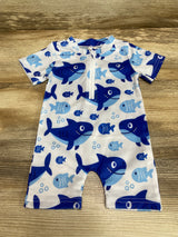 1pc Shark Print Swimsuit White sz 9-12m