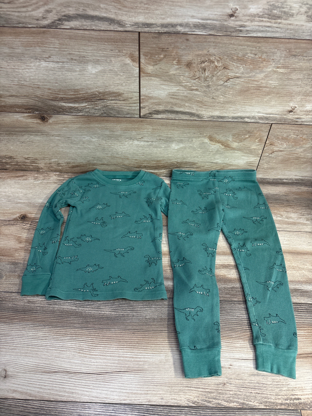 Carter 2pc Waffle Knit Dinosaur Pajama Set Green sz 4T