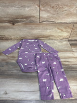 Purple baby outfit set with polar bear and penguin print, long sleeve bodysuit and pants