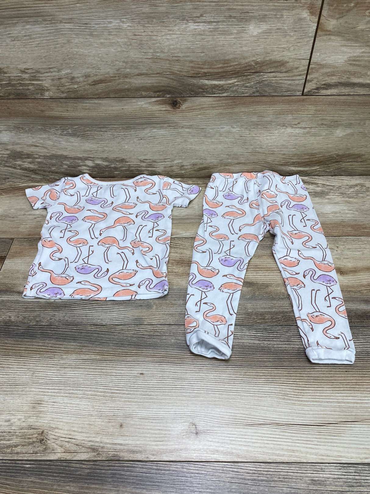 Simple Joys 2pc Flamingo Print Pajama Set White sz 2T