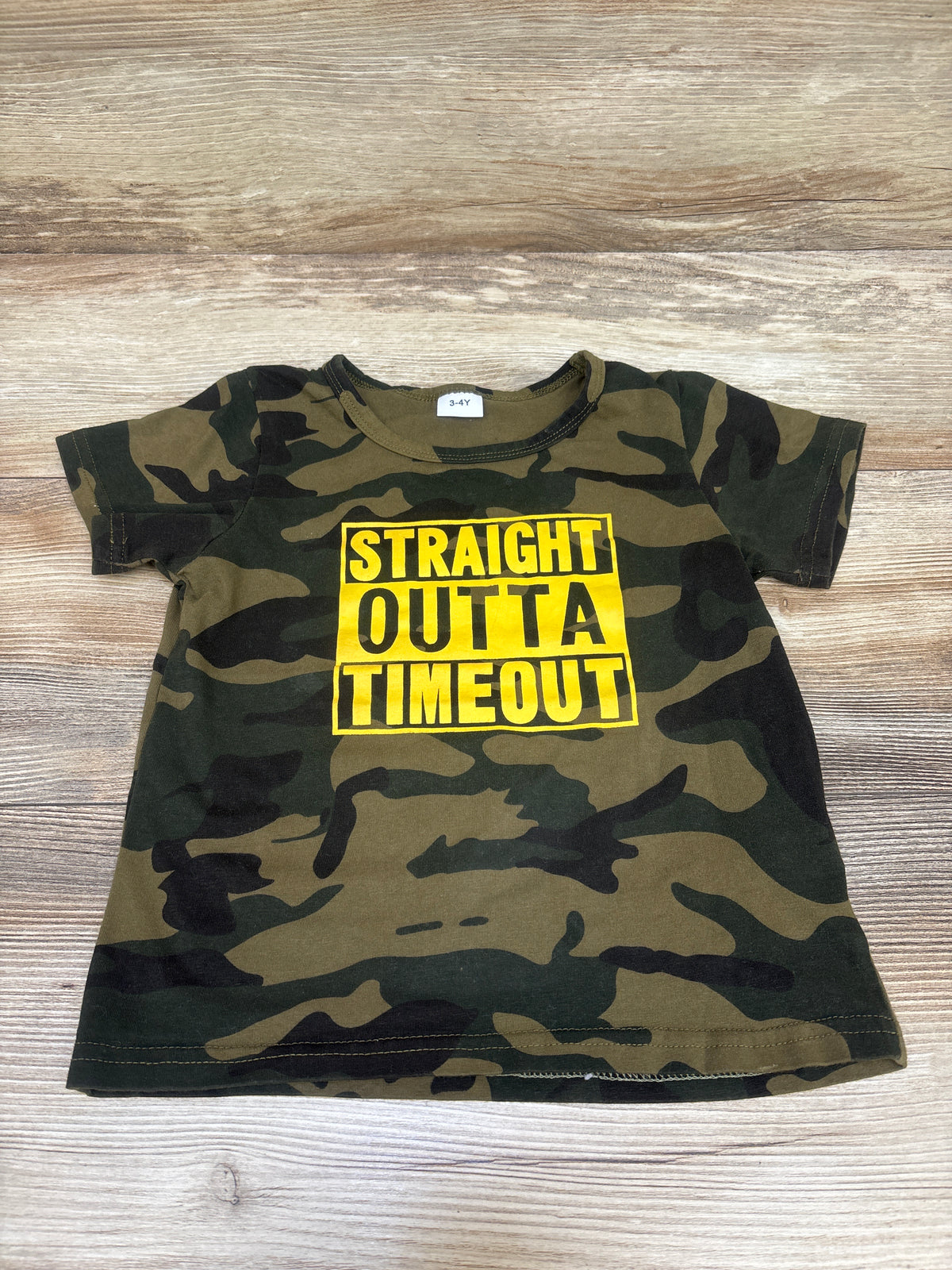 Straight Outta Timeout Camo Shirt Green sz 3-4T