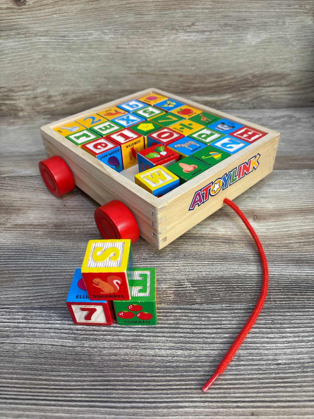 AToyLink ABC Wooden Stacking Blocks Pull Cart