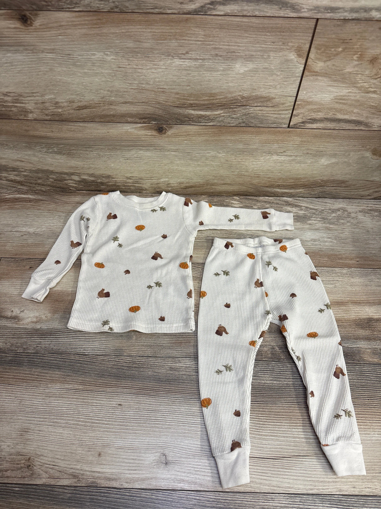 Carter's 2pc Waffle Knit Thanksgiving Pajama Set Beige sz 18m