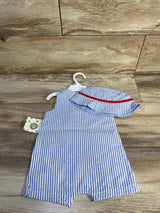Little Me 2pc Baseball Seersucker Romper & Hat Set White sz 9m