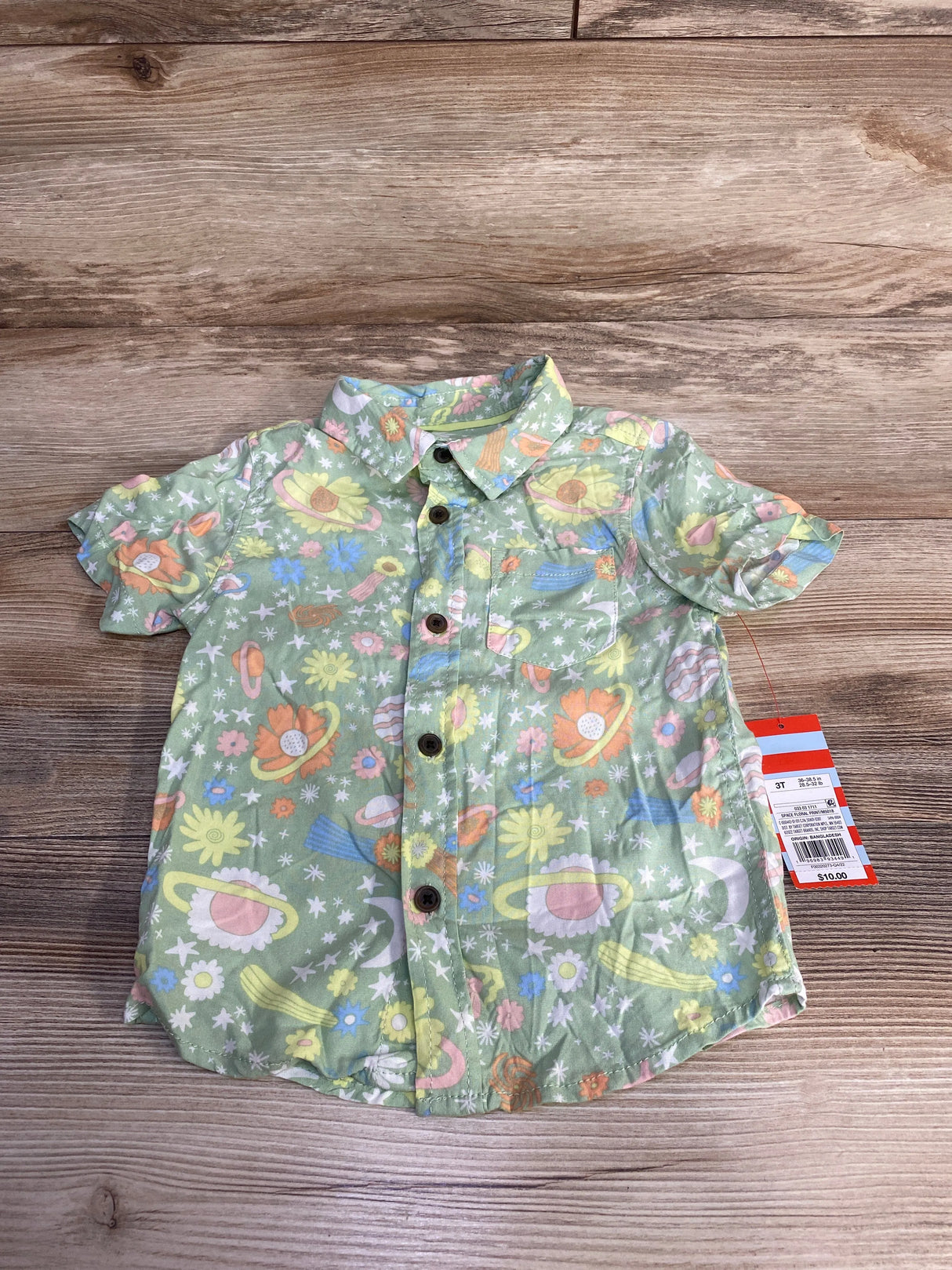NEW Cat & Jack Floral Button-Up Shirt Green sz 3T