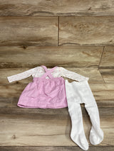 Carter's 3pc Long Sleeve Heart Shirt, Corduroy Skirtall, & Footed Tights White sz 9m