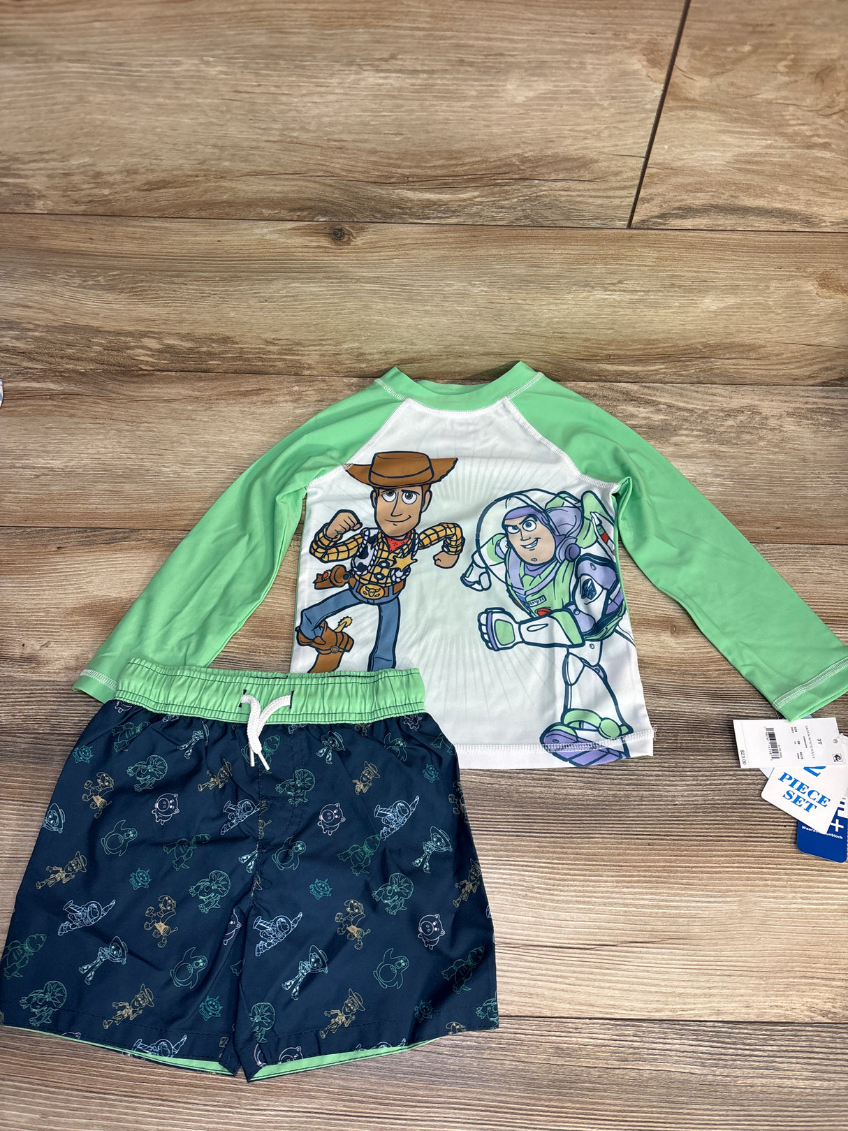 NEW Disney Toy Story 2pc Rashguard & Swim Trunks Set Green sz 3T