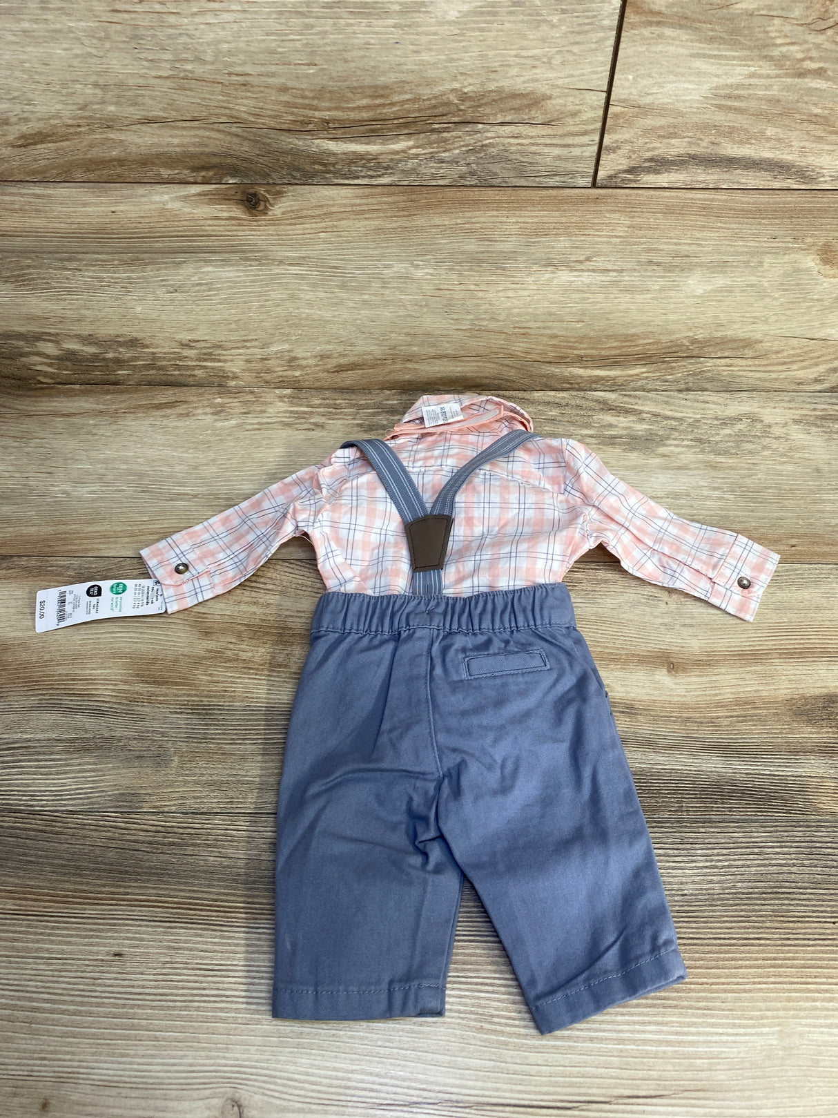 NEW Just One You 4pc Plaid Button-Up Suspender Set Pink sz Newborn