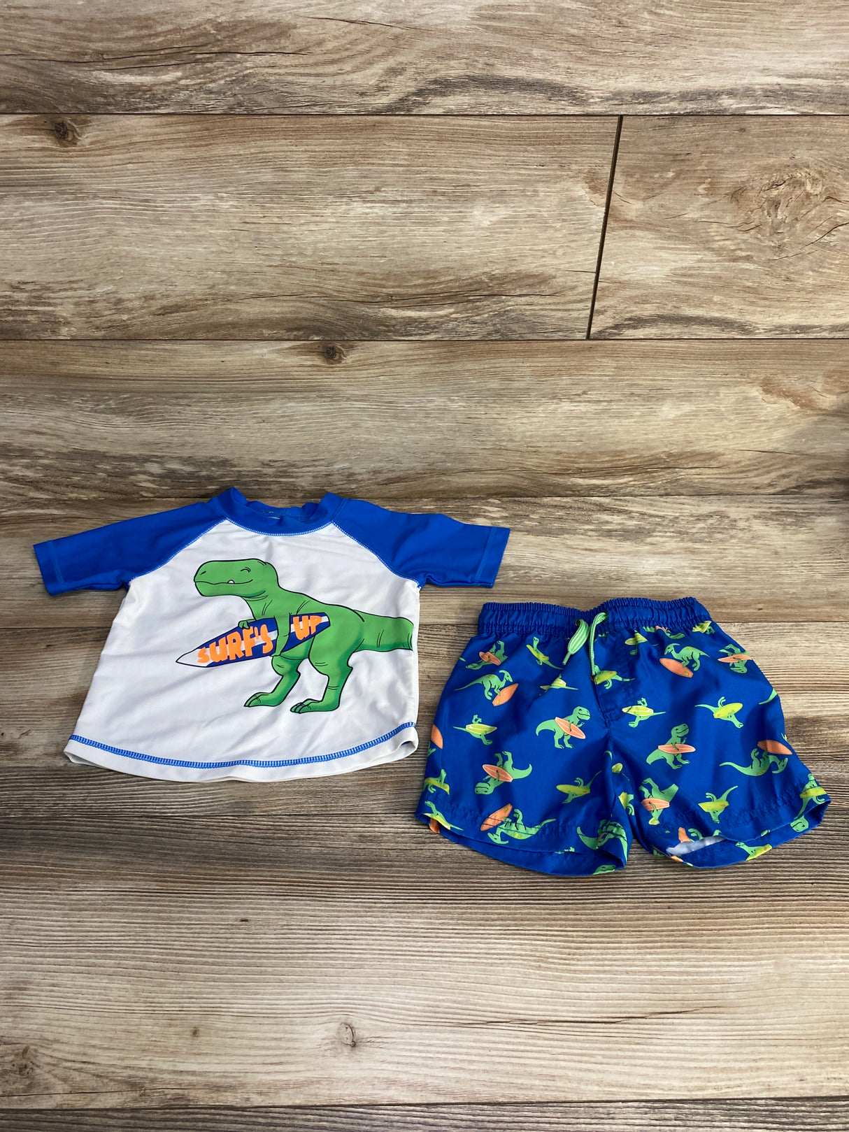 Simple Joys 2pc Dinosaur Rashguard & Swim Trunks Set Blue sz 18m